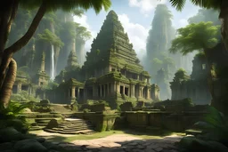храмы камбоджи в джунглях пальмы скалы водопады лианы двор из камней руины фэнтези арт