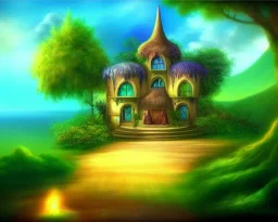 mystical house on a hot tropical island, fantasy art,