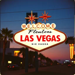 1960's travel poster, analogue photography, retro-style, the Las Vegas Welcome to Las Vegas sign, palm trees, neon lights