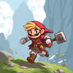 Male Fantasy RPG character, chaabi kawaii mario proportions, lord of the rings inspiration, with hammer, running, isometric game