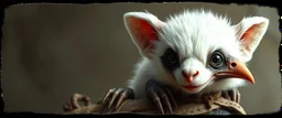 3d airbrush render, white fluffy gnome native panda elf alien dodo , pinhole cam, airbrush 3d rendering, in the style of Titian and Dali , torn edges on border