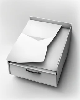 illustration of a drawer with an envelope in it against a white background. Full frame