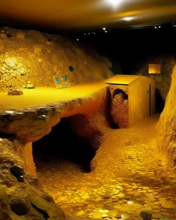 A yellow underground mine with gold painted by Gustav Klimt