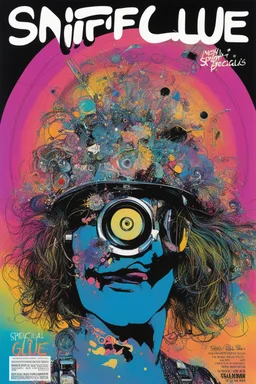 SNIFFIN’ GLUE magazine high res photo cover by Ralph Steadman: special psychedelic tape infinite loop dance; guest star : DJ specials