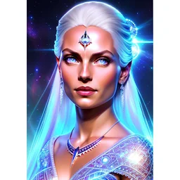 Lexica Aperture v2 style ! dream symmetry!! (((happy, joyful, smiling portrait)))+++, white hair, blue eyes, Brigitte Bardot, diamond third eye, spiritual gradient, gaia, chakra, universe, sci - fi, glowing lights!! intricate, space station, elegant, highly detailed, digital painting, artstation, concept art, smooth, sharp focus, illustration, art by artgerm and greg rutkowski and alphonse mucha