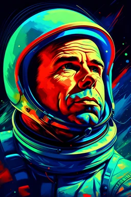 Yuri Gagarin USSR propaganda hd digital art portrait, vibrant, detailed, tristan eaton, ilya kuvshinov, francoise nielly, hd fine art, modern art portrait, line art, full color, hyperrealism, fine art portrait