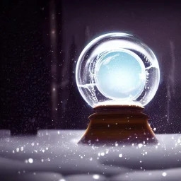 fantasy concept art, dynamic lighting, Intricately detailed, Splash screen art, deep color, Unreal Engine, volumetric lighting, white ice snowglobe, white ice snowglobe closeup, raindrops, night,