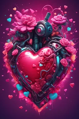 Cyberpunk valentine 3D illustration of heart tshirt design flowers splash tshirt design, advertisement, art, autumn, background, banner, card, cartoon, happy, hat, holiday, illustration, smooth 3d digital art, exquisite thee-dimensional rendering, 4K, blender, c4d, octane render , disney style 3d light, Zbrush sculpt, concept art, Zbrush high detail, pinterest Creature Zbrush HD sculpt, neutral lighting, 8k detail