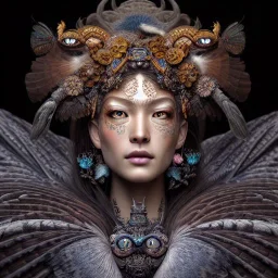 Insanely detailed photograph of an elaborate beautiful hawk goddess intricate glowing skin eyes intricate face hair lashes fur dress hyperdetailed painting by Anna Dittmann Huang Guangjian and Dan Witz CGSociety ZBrush Central fantasy art album cover art 4K 64 megapixels 8K resolution HDR Greek shiny space colours jewelry celestial hair eyes light"