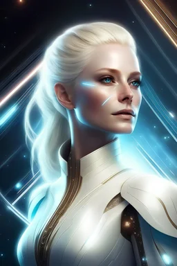 Très belle femme galactique très féminine leader reconnecte les humains à leur lumière intérieure. Elle est chef de haut rang de flottes de vaisseaux blancs, elle baignée de lumière
