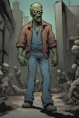 zombie, comic book, full body, standing, mean, illustration, looking sideways, profile