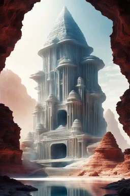 [Introducing Alan Tricia Infinite's stunning collection of watercolor masterpieces] A 53,000-year-old exotic alien palace has been discovered on the toxic salt planet Minerva, located in the distant LHS 1140 system. Constructed using the white rocks of the Valley Soranara, the palace houses intricate metal statuettes resembling unknown octopoid creatures. The Descended Mazing faction has invested heavily in the research, and quantum imaging reveals underground tunnels converging on the palace. S