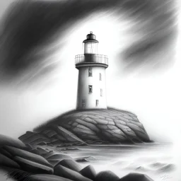A graphite pencil drawing of the first light house of Norway, Lindesnes Lighthouse