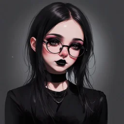 a pretty 18 year old girl, goth aesthetic, glasses, digital art, stylised, realism