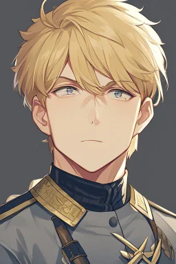 German male soldier, grey uniform, Blond hair, portrait