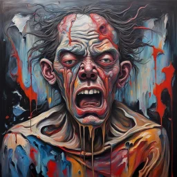 3 oil painting character with diferrent sad angry crying emotions, broken mind ,neo expressionism, acrylic painting, ultra detailed, grotesque, bizarre, strange, by basquet