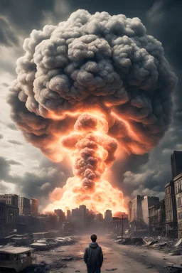 An extremely detailed and realistic selfie by a civilian facing imminent death as a hydrogen bomb explodes over the city in an apocalyptic full scale nuclear war :: dark, horrifying, death, ultradetailed, photorealism, 8K, 3D, Octane Render, HDR