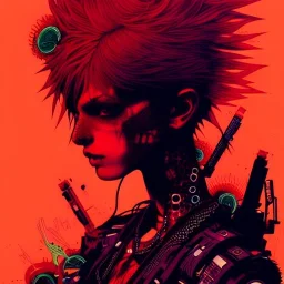 beautiful punk girl, hyper detailed, hyperdetailed, intricately detailed, illustration by <kilian eng> <Yoji Shinkawa>, darkred tones,