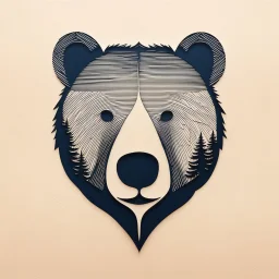 M shaped bear head combined with woods silhouette in background, letterpress style, minimalistic pencil art