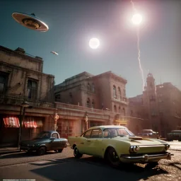 Ultra Realistic retro sci-fi, 1960 year, levitating all cars by young blonde woman quiet, latex suit, soft color, highly detailed, unreal engine 5, ray tracing, RTX, lumen lighting, ultra detail, volumetric lighting, 3d, finely drawn, high definition, high resolution.