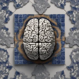 Insanely detailed Hd Photography of concept photography of a brain made from portuguese azulejo tiles, oozing ceramic, azulejo design visible, insanely good concept photography of an azulejo mind made from azulejo tiles inspired by Igor morski by Pranckevicius