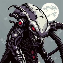 8 bit pixelart a Biomorphic Biomechanical Alien Queen by Giger