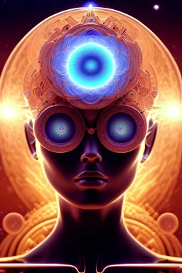 meditation, third eye, universe, fourth dimension, fractal, realistic, 8k, high quality, extreme detail, symmetrical, chakra, human