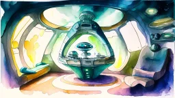 Make an Alien spaceship interior , watercolour painting