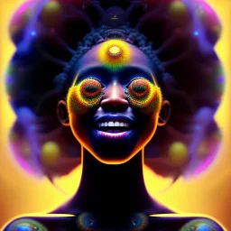 Octane render. 4K Oil painting. Fine art. Detailed. Fractal. Chakras. Sacred geometry. a brain exploding. kintsugi. Chaos. Portrait of a young black woman laughing. Screaming. Smiling. dark skin black woman .a mind exploding. limitless. .non linear reality . Laugh until you cry. Tears the colour of oil. joy rolling of her body. Tears of her eyes nose and mouth like a oil spill.