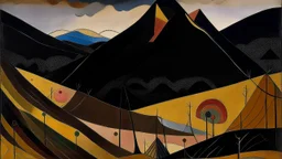 Dark brown dry mountains painted by Wassily Kandinsky