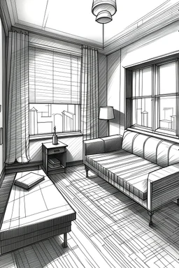 small living room 4 point perspective shading with pen