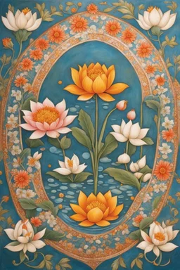 Channel the beauty of the Mughal Gardens with detailed hand-painted representations of traditional Indian flowers like lotus, marigold, and jasmine. Incorporate intricate geometric patterns and water features.