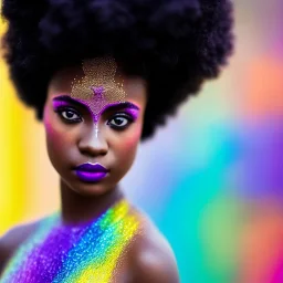 full body shot, masterpiece, best quality, family of three, dark skinned, sparkling eyes, fluorescent skin, colorful makeup, afro, highly detailed body, scifi, sun light, 4K, RAW, depth of field, high contrast, realistic details, 24mm