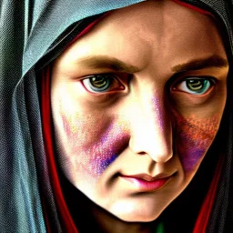 Cloaked woman, portrait, painterly, highly detailed, close up