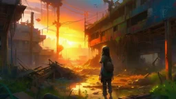 art by gaston bussiere, post-apocalypse, 3D Anime Avatar, magical, photorealistic dramatic anime girl, god rays, art by ismail inceoglu, Nature Sunsets