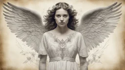 woman angel, photograph with drawing elements