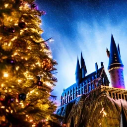 Harry Potter world with magic with beautiful surroundings with clear features and avartars, big fight with dark theme and winter background with christmas touch