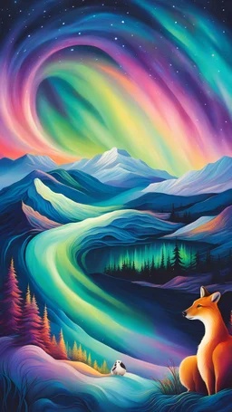 Picture ethereal spirit animals emerging from the vibrant hues of the northern lights, evoking a sense of mysticism and connection to nature