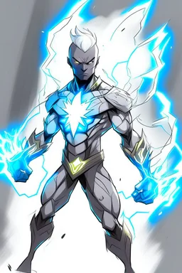 a drawing character that can control lighting and hes a superhero, hes kinda see through , and has a grey skin tone, and has a GYATT he has lightning surrounding him