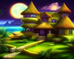 mystical house on a hot tropical island, fantasy art,