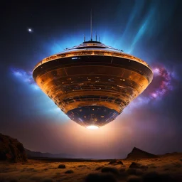 [art by Chris Foss] Cardboard ship lit by LEDs with a light from a solar garden lamp in the middle in the background a poster of the keel nebula. foto in long exposure with a y 360 huawei with the long exposure software