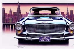 a true-to-life 1962 facel-vega facel ii, centered, intricate, extreme detailed, photorealism, center view, city background, pivot on facel, pen and color marker painting by cheryl kelley