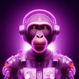 A beautiful portrait of a cyborg monkey purple neon color scheme, high key lighting, volumetric light high details psychedelic background