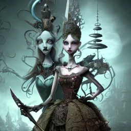 extrem tim burton style of the evil stepsisters, sharp focus