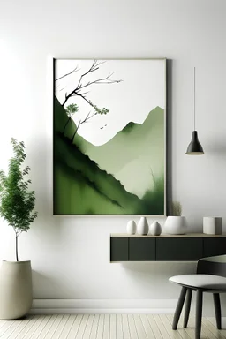 japanese Minimalist Wall Art, Landscape, Green Wall Art