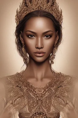 Portrait of a ornate and intricately detailed beautiful female tan skinned goddess queen :: skin-tight, open robes :: exposed breast :: perfect proportions :: flawless eyes :: by Artgerm :: hyperrealistic, hyper detailed, photorealistic :: a masterpiece, incredible composition, amazing depth, imposing, meticulously composed, 16k resolution concept art