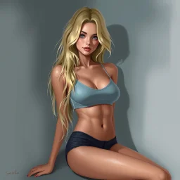 a pretty blonde woman, skinny, relaxed, digital art, stylised