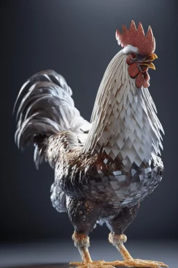 chicken completely made of square cubes, full body portrait, meticulously intricate perfectly symmetrical extremely detailed, full body and melting details, dramatic pose, portrait, pixiv daily ranking, pixiv, extreme depth of field, artstation, sculpture style, spectacular details, volumetric lighting, masterpiece, cinematic, Hollywood production, 8k resolution high definition, max octane render, vivid colors, max resolu