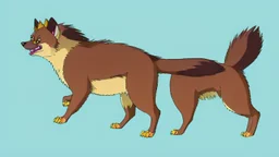 Cute chibi-style hyena dog, chasing its own tail, cartoony, colorful, exaggerated, simplified, adorable