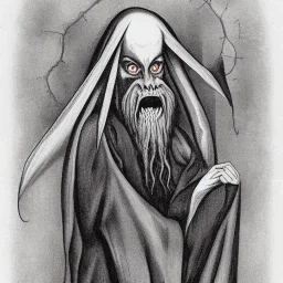 Nosferatu vampire with a tentacle beard and vampire fangs and grey skin as a Russian Orthodox